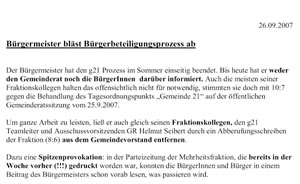 Bürgermeister bläst Bürgerbeteiligung ab